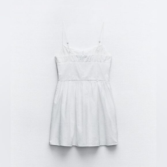 Zara White Embroidered Dress with Bows - Picture 4 of 6